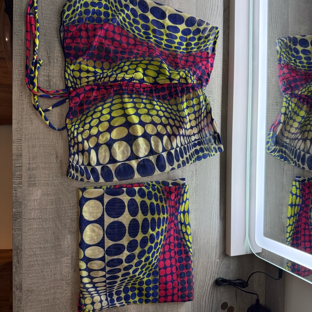 Vibrant Polka Dot Dress with Matching Scarf